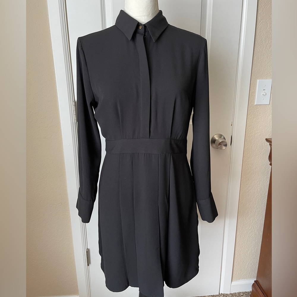 Topshop | Dresses | Topshop Black Pleated Mini Shirt Dress Size 6